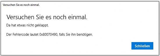 Keine App-Installationen über den Microsoft Store möglich - Code: 0x80070490