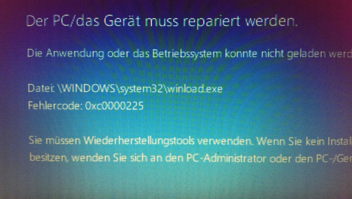 Fehlercode: 0xc0000225 Datei \windows\system32\winload.exe nicht gefunden. Win10 upgrade...