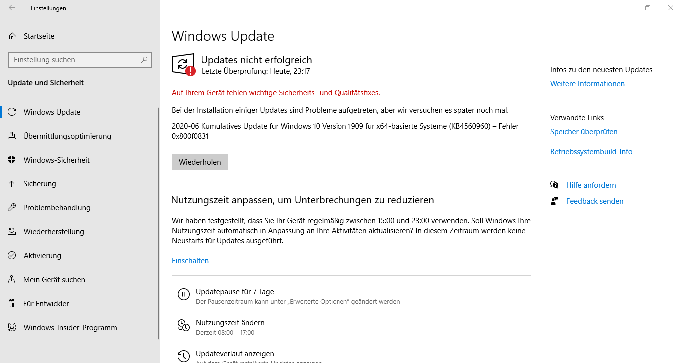 2020-06 Kumulatives Update für Windows 10 Version 1909 für x64-basierte Systeme KB4560960 –...