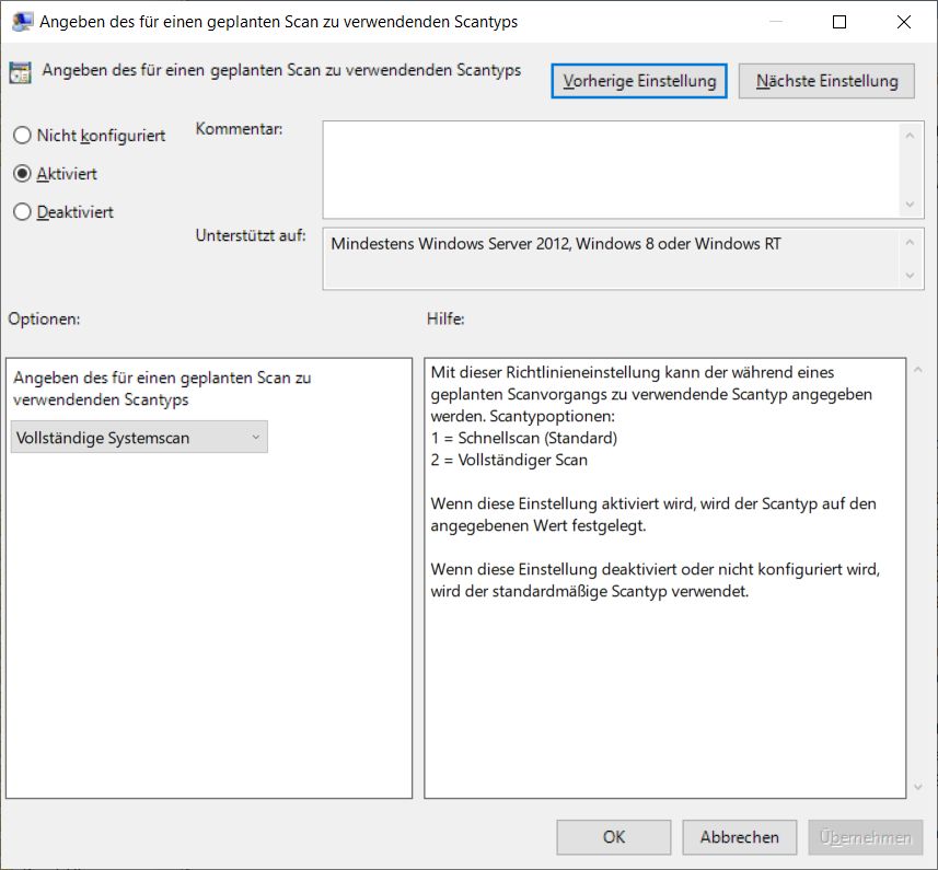 Windows Defender per Gruppenrichtlinien steuern funktioniert nicht