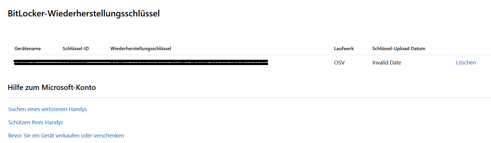 BitLocker-Wiederherstellungsschlüssel des Microsoft Account funktioniert nicht