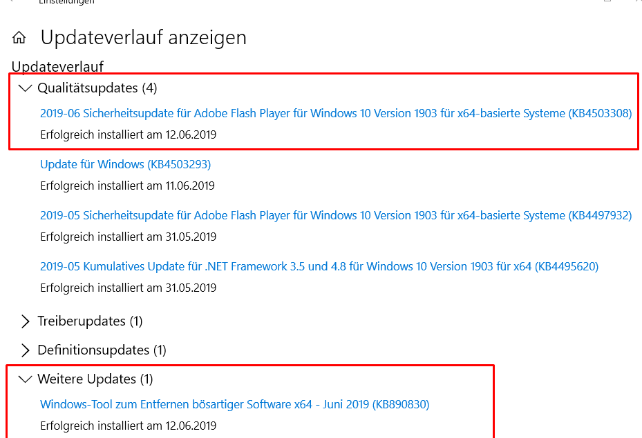 Windows10  blockiert Update bei Pro Versionen 1903 wegen Funktions-Qualitätsupdate in den...