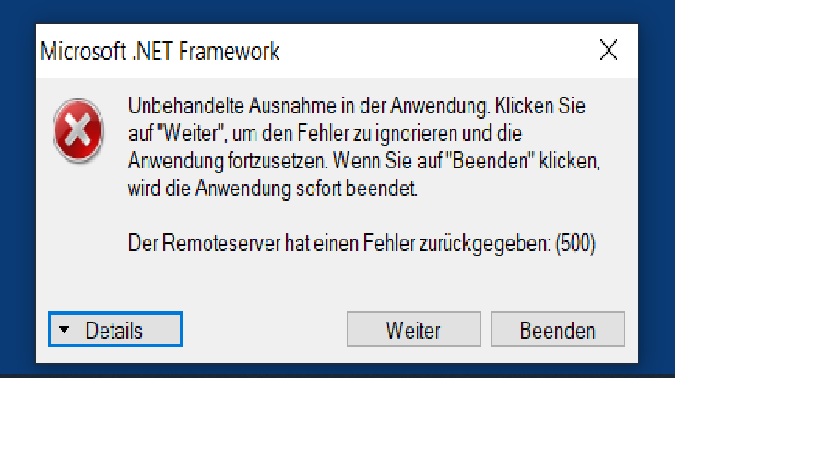 Remoteserver hat einen Fehler zurückgegeben 500