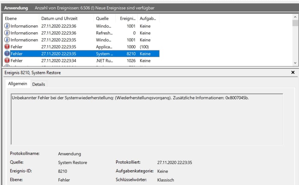 Systemwiederherstellung Funktioniert nicht 0x8007045b