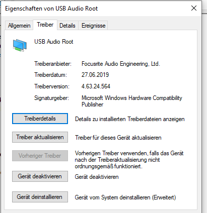 Focusrite Scarlett 2i2 USB "Keine Buchseninformationen verfügbar"?