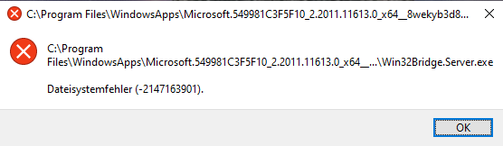 Fehlermeldung: Dateisystemfehler -2147163901