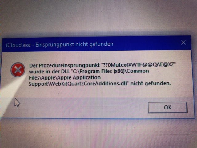 Windows 10 Fehlermeldung bei iCloud
