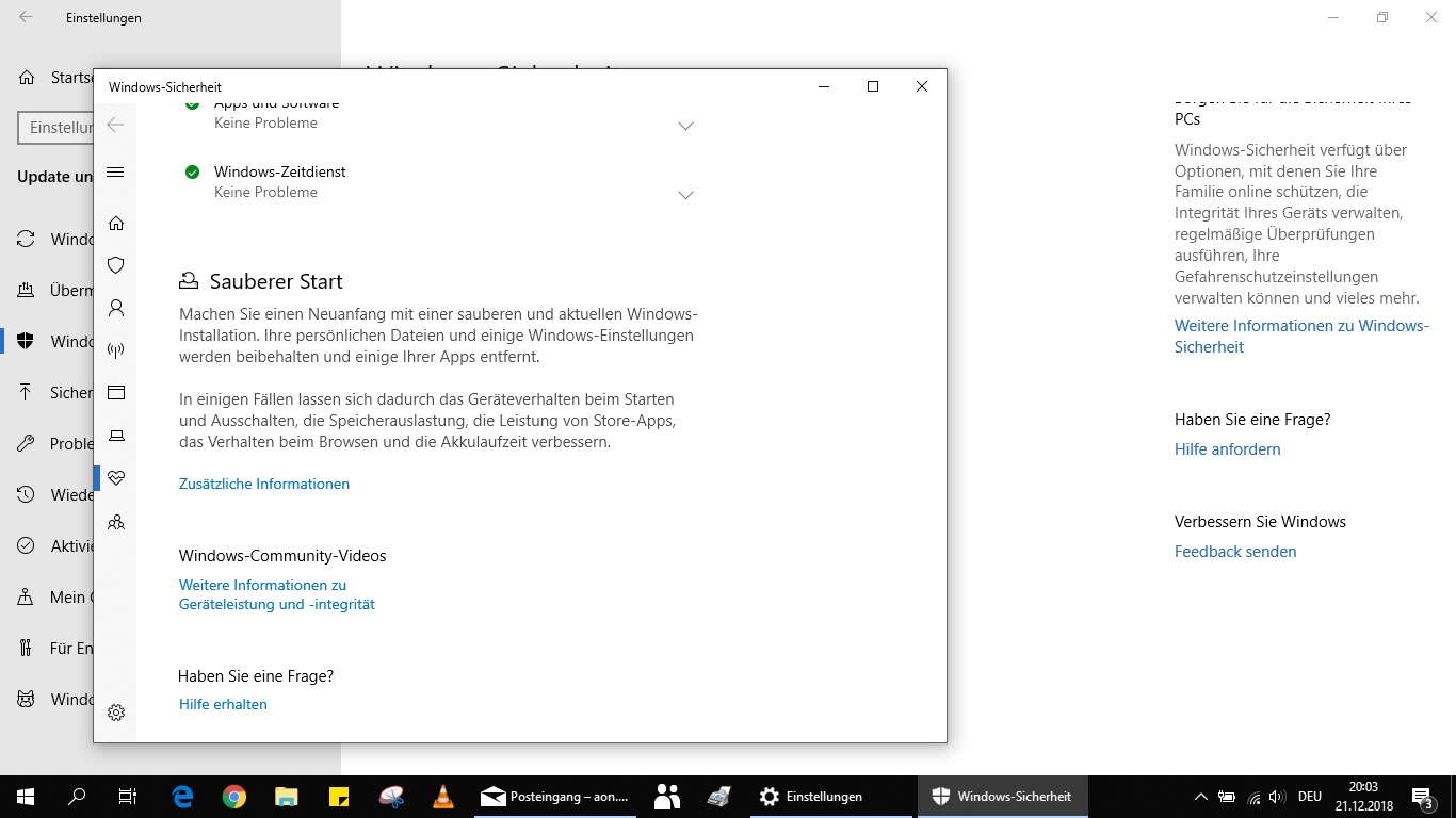 Windows Sicherheit-Geräteleisung u. Integrität
