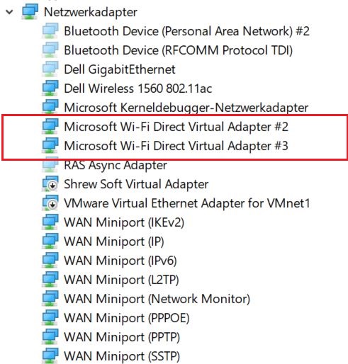 Microsoft Wi-Fi Direct Virtual Adapter verursacht Probleme und lässt sich nicht deinstallieren.