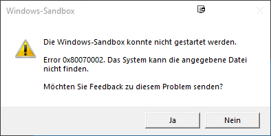 Windows Sandbox startet nicht
