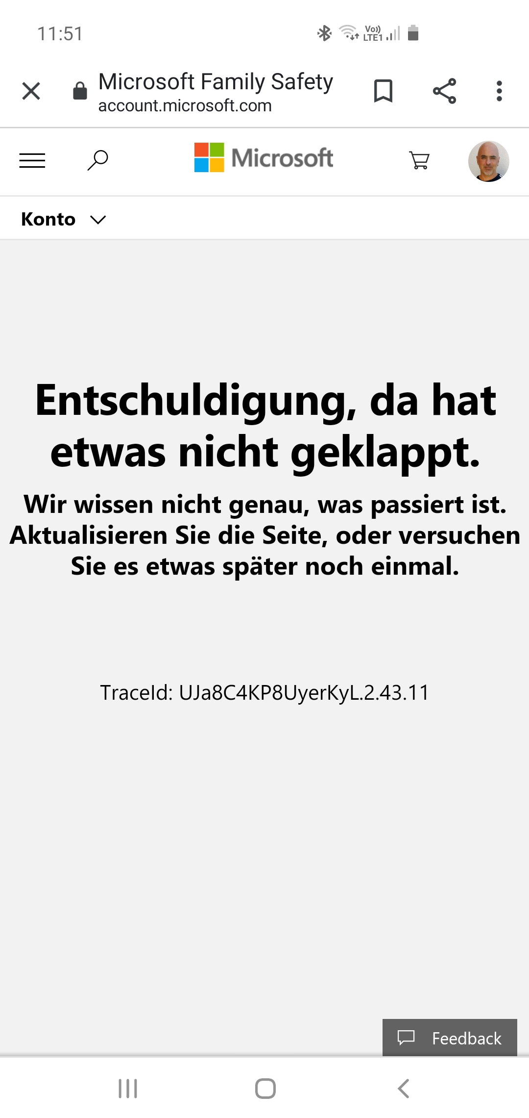 Microsoft Family verwalten nicht möglich da Fehlermeldung