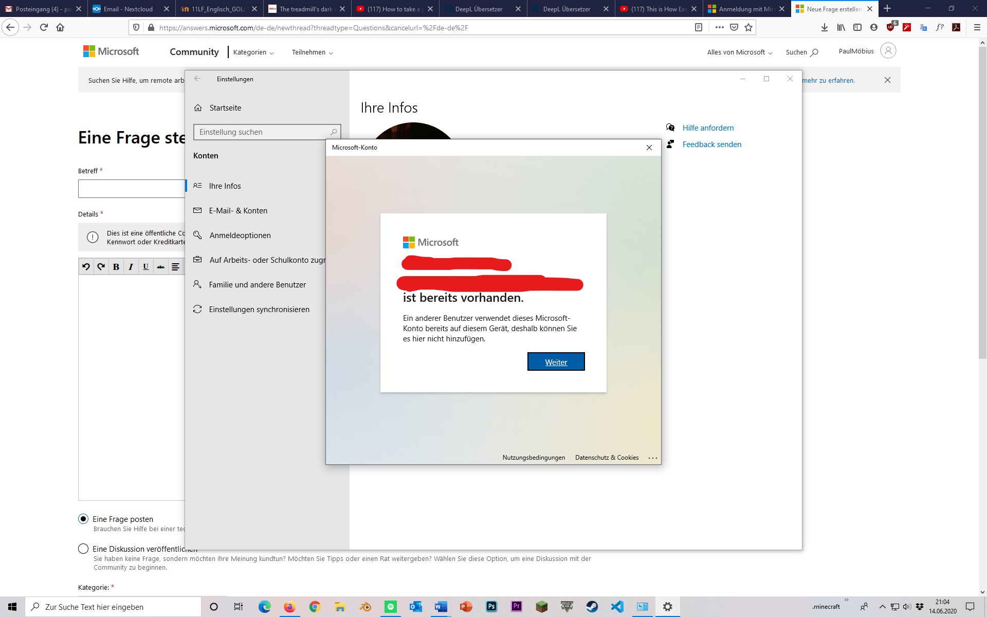 Ich kann mich bei meinem lokalen Konto nicht mit meinem Microsoft-Konto anmelden