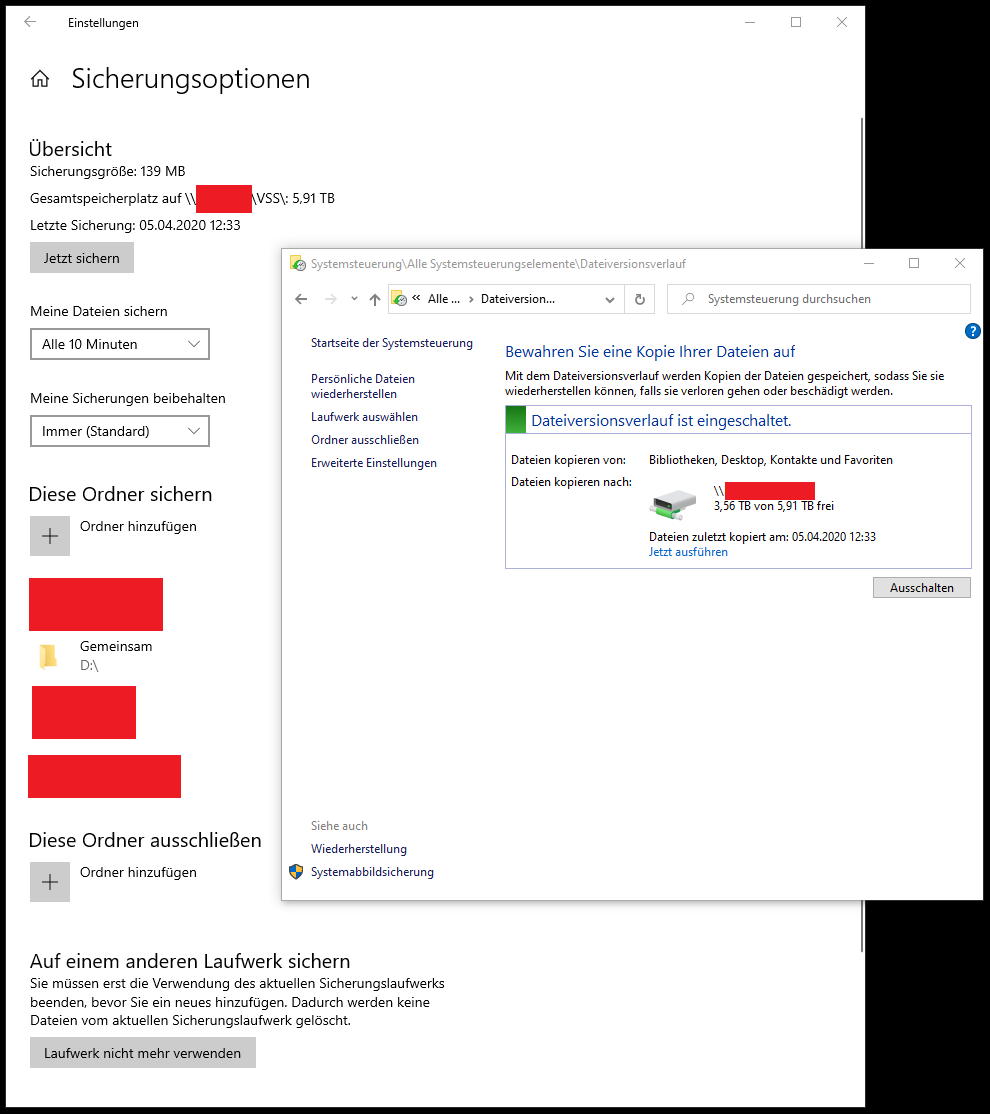 Dateiversionsverlauf auf Netzlaufwerk einrichten