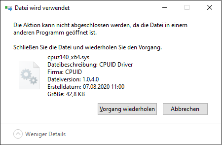Bluescreen nach Funktionsupdate Version 2004 - Fehlerursache cpuz140_x64.sys