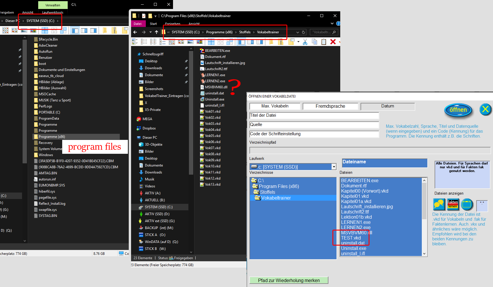 Gespeicherte Datei in "Program files" (innerhalb der Software) findet sich nicht unter...