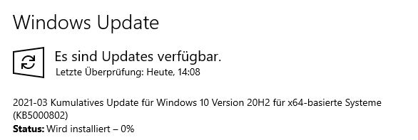 Update KB5000802 - Monitore Flackern und Windows lädt nicht