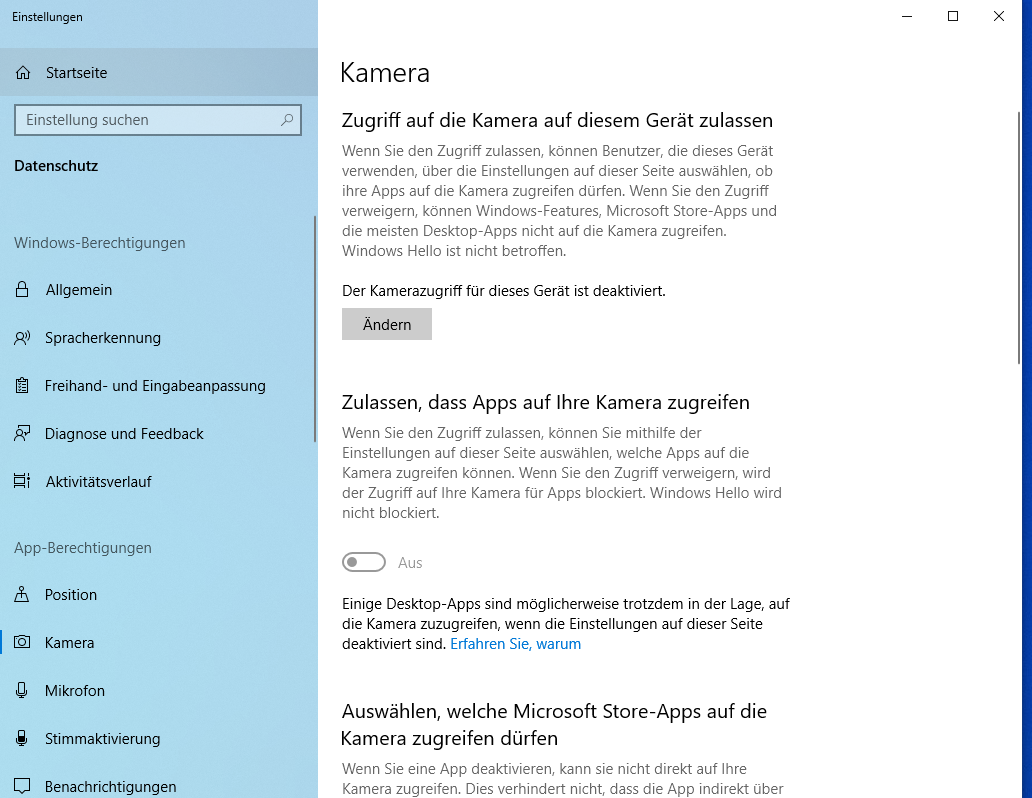 Kamera Datenschutzeinstellungen - Zugriff auf Kamera aktivieren - Kann dies als...