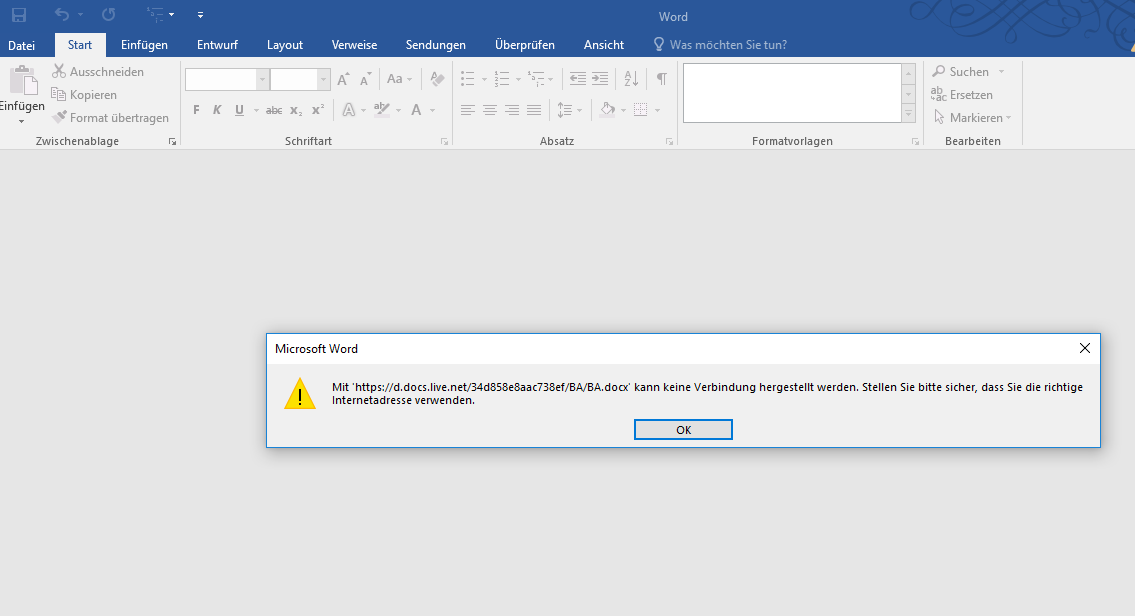 Word  Datei kann nicht geöffnet werden