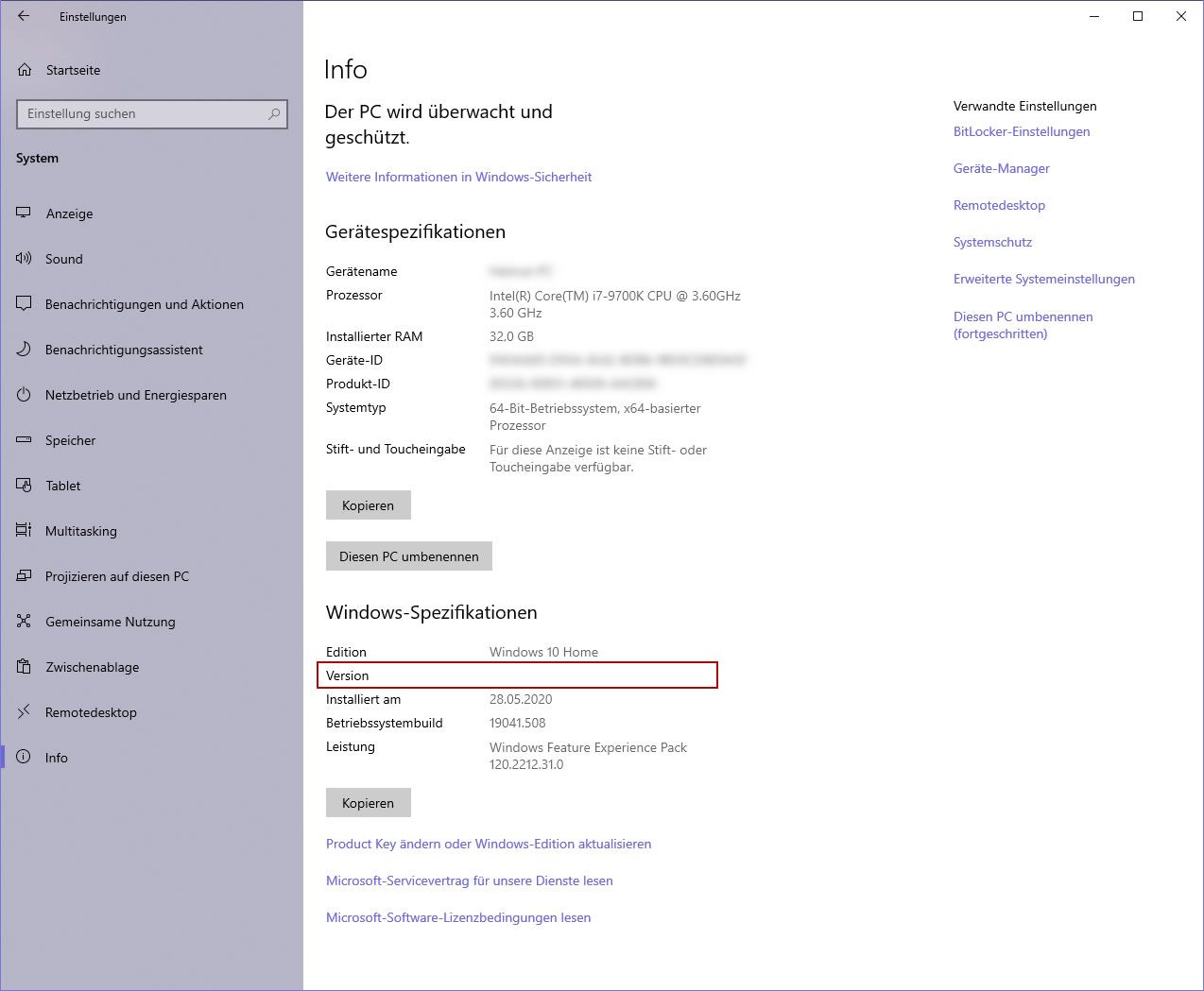 Windows Versionsnummer wird nicht angezeigt