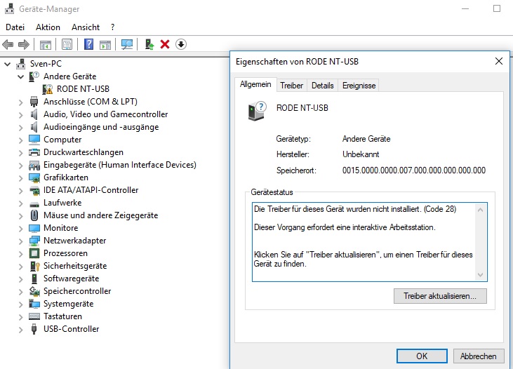 Rode NT-USB wird nicht richtig erkannt