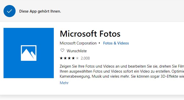 Microsoft Konto - 3 Geräte sind vorhanden, auf einem lässt sich "Fotos" nicht installieren