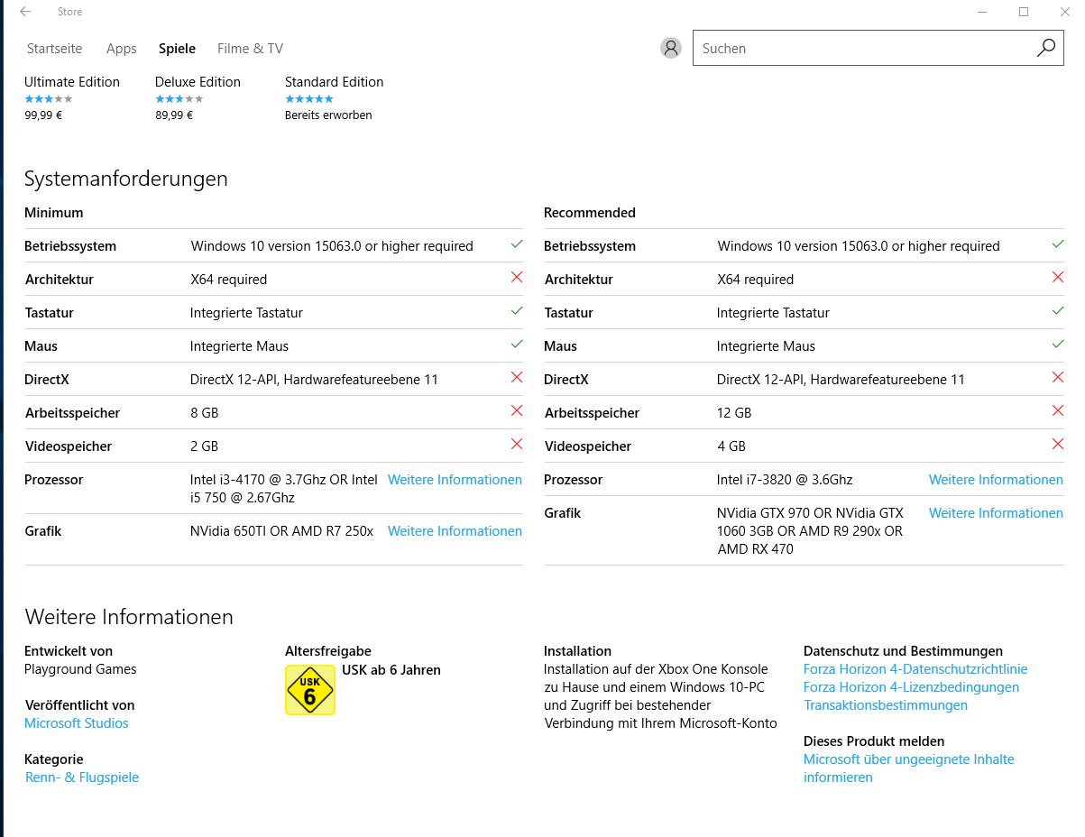 Windows Store Systemanforderung Fehler