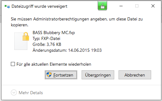 Bekomme beim Kopieren eine Sicherheitsmeldung