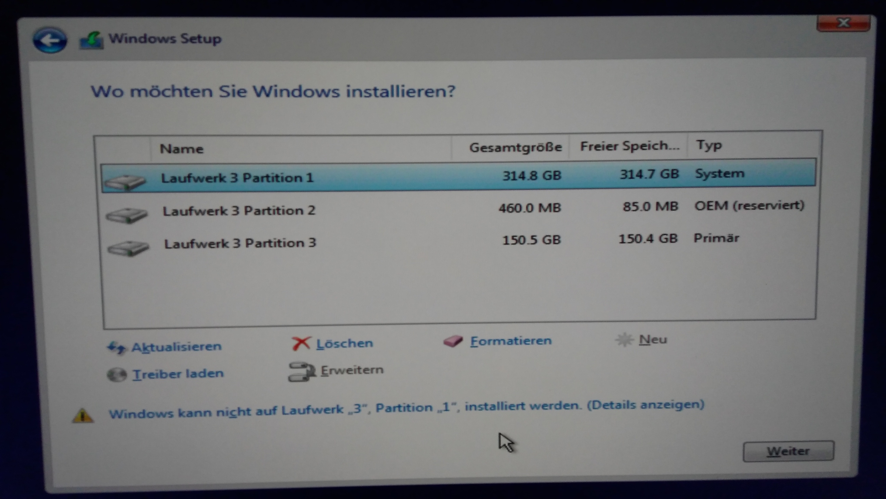 Win10 64Bit kann nicht installiert werden