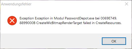 Anwendungsfehler, den ich nicht beheben kann nach Installation eines Passwort Programms