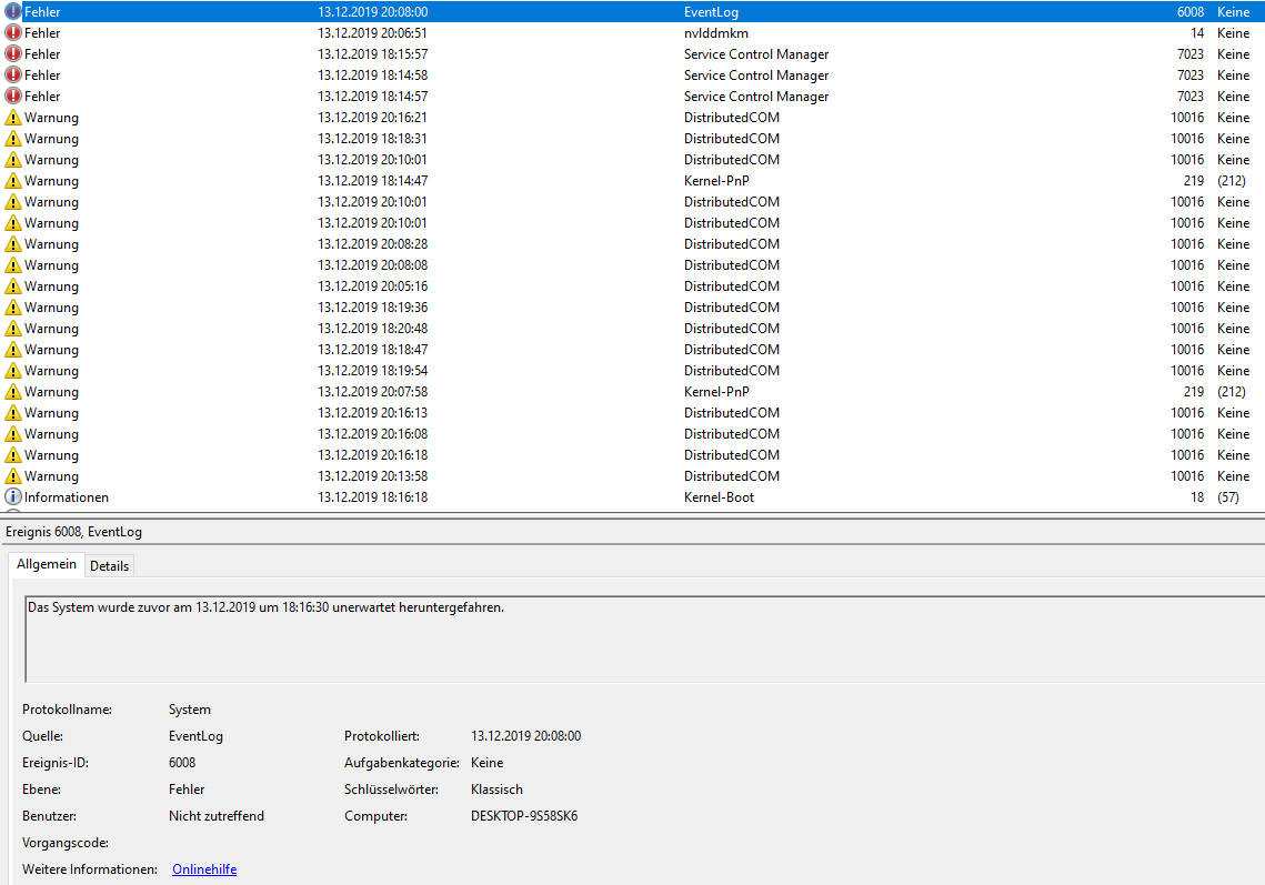Windows 10 Fehler Codes