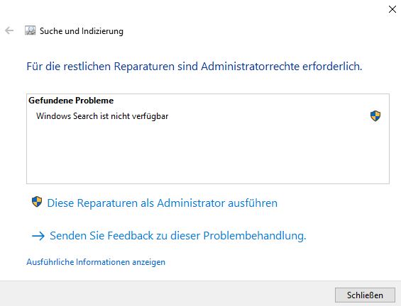 Suche in der Taskbar öffnet sich nicht mehr.