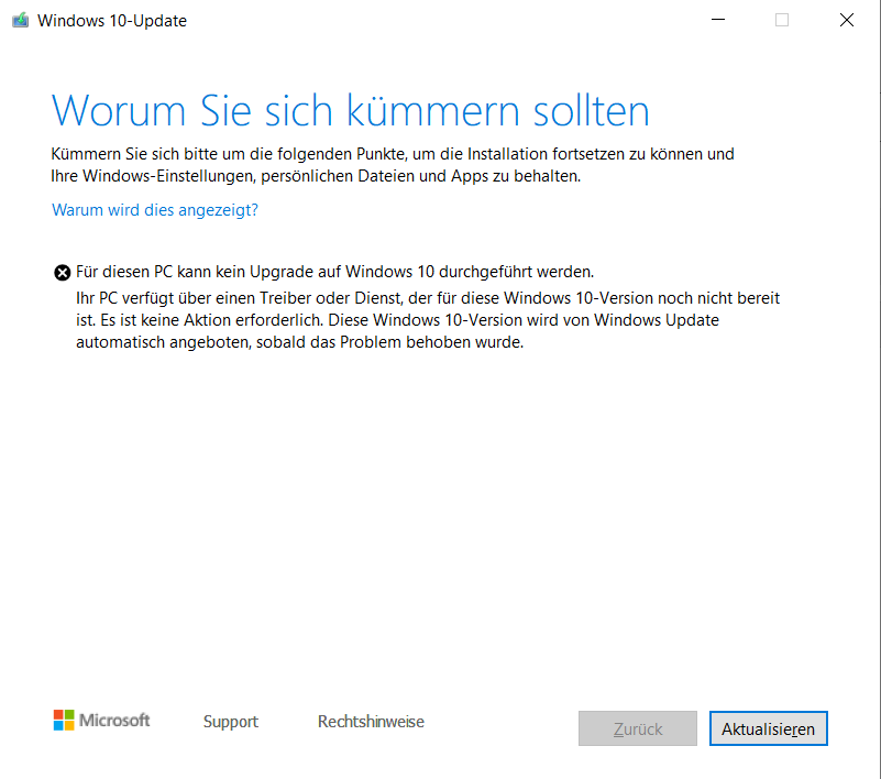 Windows Insider: Funktionsupdate auf Windows Version 1903 schlägt fehl.