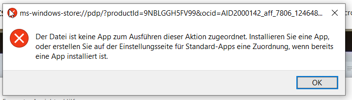 Fehler bei Installation von Apps aus dem Store