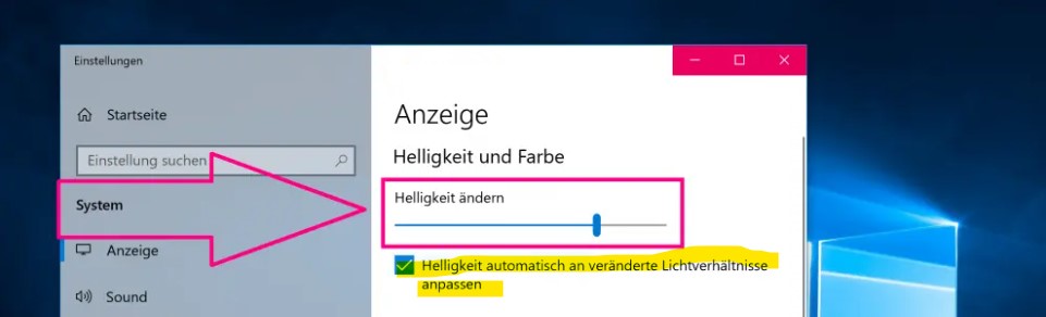 win10,  unter Einstellungen / Helligkeit und Farbe / gibt es kein Kontrollkästchen für...