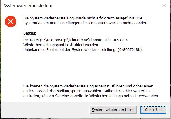 Wiederherstellung über Wiederherstellungspunkt