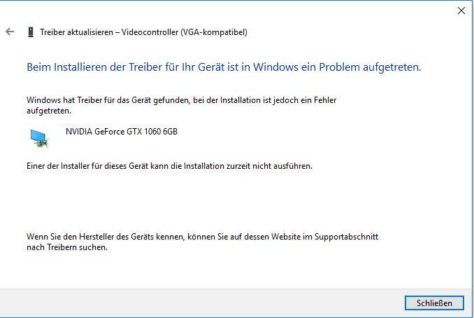 Win 10 Grafikkartentreiber Installation nicht möglich