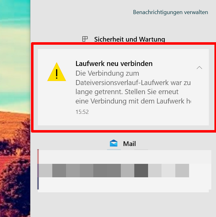 Dateiversionslaufwerk war zu lange getrennt...