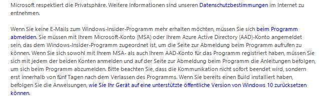 wie melde ich mich am Insider Programm ab?