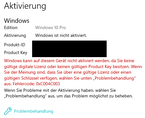 Windows 10 lässt sich trotz verknüpftem Microsoft Account nicht auf neuer Hardware aktivieren