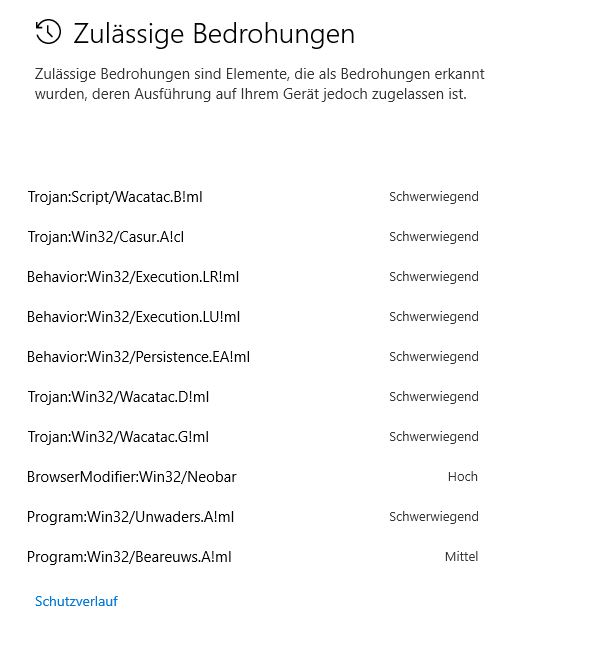 windows defender: trojaner fügt sich immer wieder selbst in "zugelassene elemente" ein