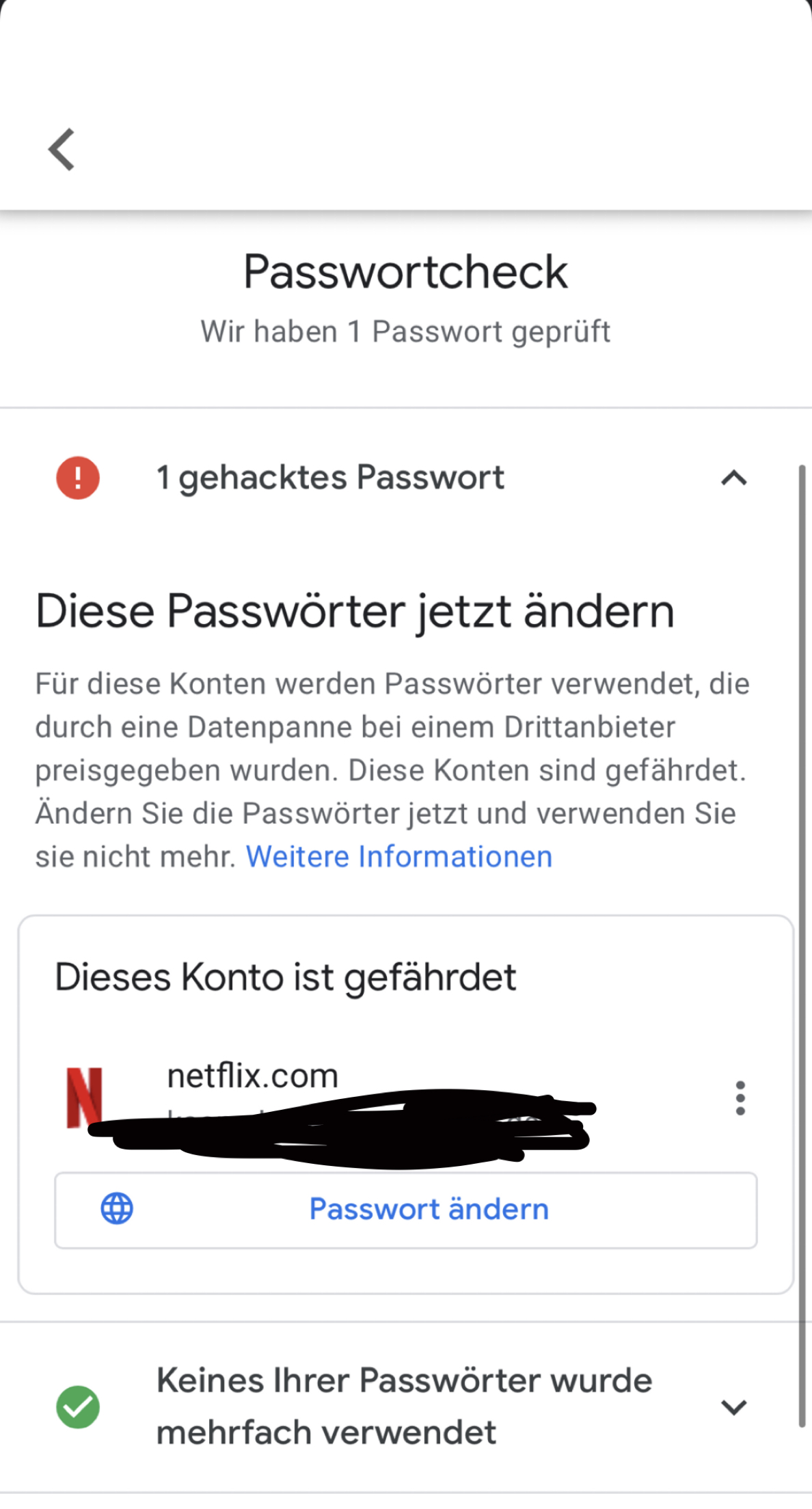 Passwort wurde gehackt