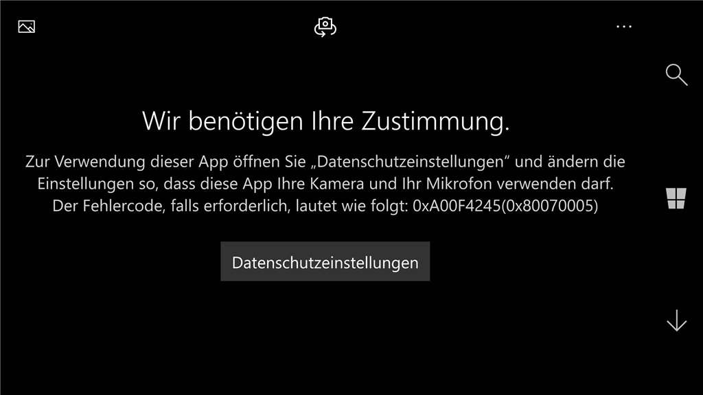 Fehlercode: 0xA00F4245(0x80070005), Problem beim Starten der Kamera auf meinem Lumia 950