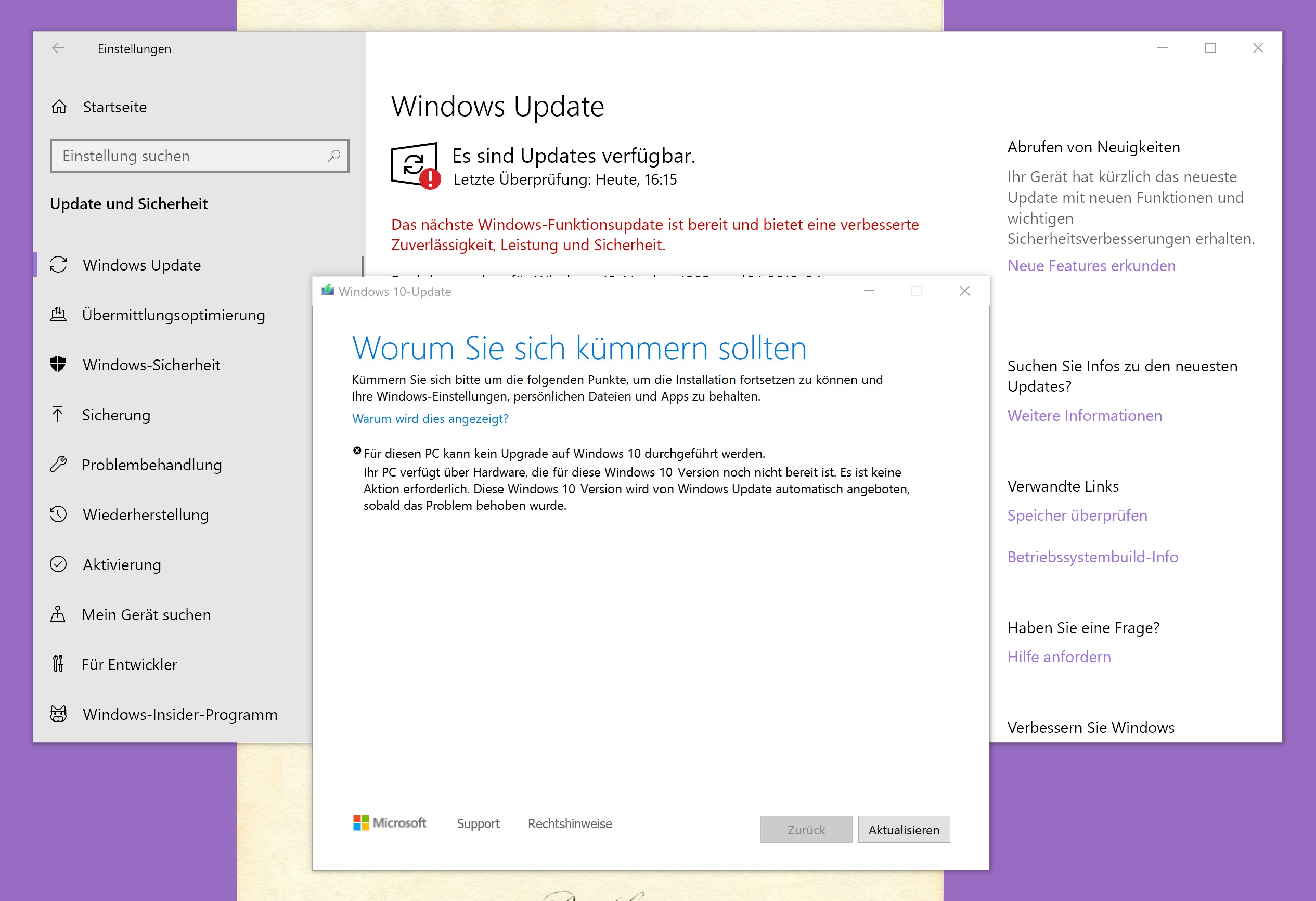 Surface Book 2, Insider Preview, update auf Windows 10 1903 bricht ab