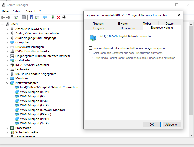 Windows 10 WoL funktioniert nicht / LAN Karte ohne Power - LED OFF