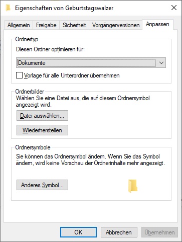 Ordnertyp ändern funktioniert nicht