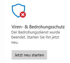 Windows Defender wurde beendet und lässt sich nicht neustarten