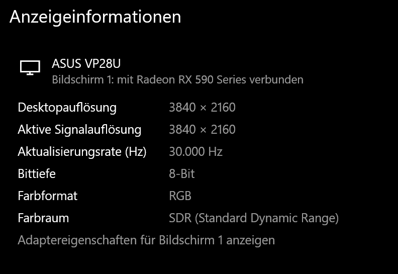 Aktualisierungsrate des Monitors auf 30Hz nach "Energie-Spar-Modus" verstellt