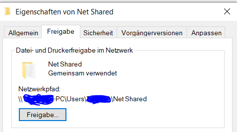 Widerruf einer seltsamen Ordner Freigabe funktioniert nicht