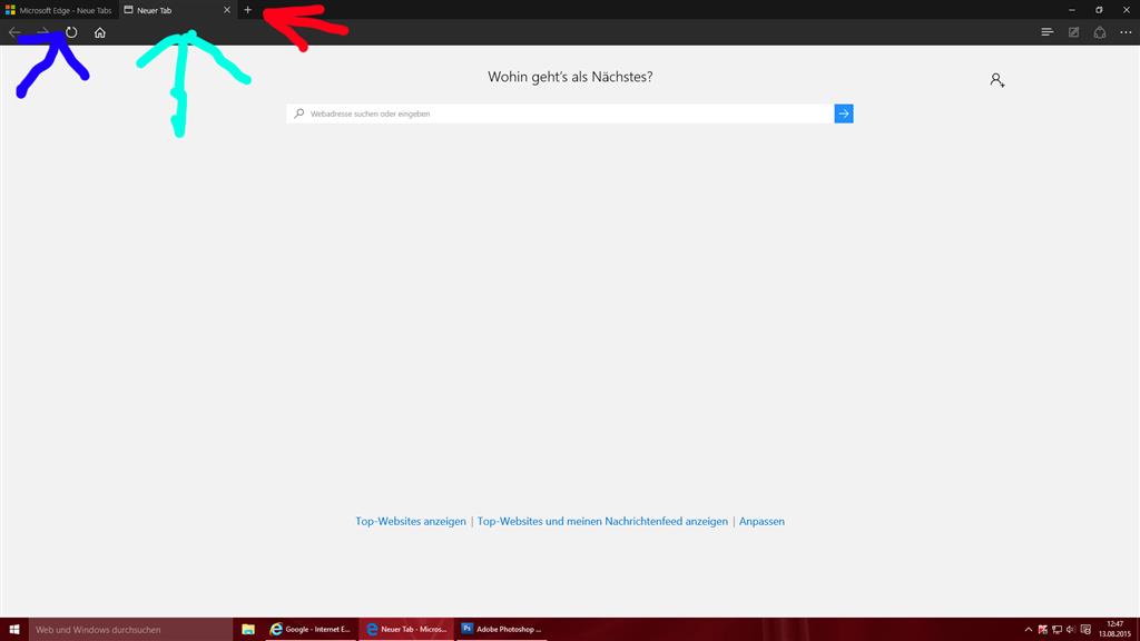 Microsoft Edge - Neue Tabs öffnen mit Benutzerdefinierter Seite