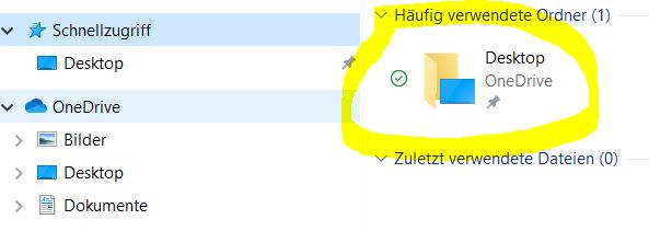 Desktop-OneDrive-Ordner lässt sich nicht aus Schnellzugriff lösen